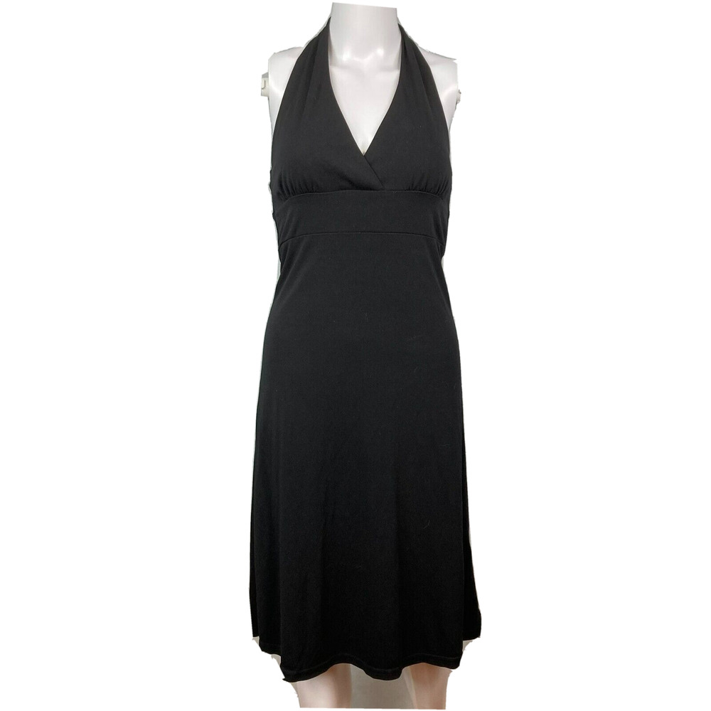H&M Hennes Dress‎ Womens Sz 36 4 Black Jersey Knit Surplice V Neck Halter A Line